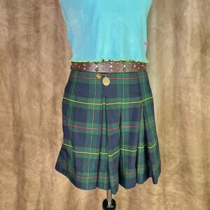 Vintage Plaid Shorts 80s High Rise Pleated Navy Green Uniform Academia Punk